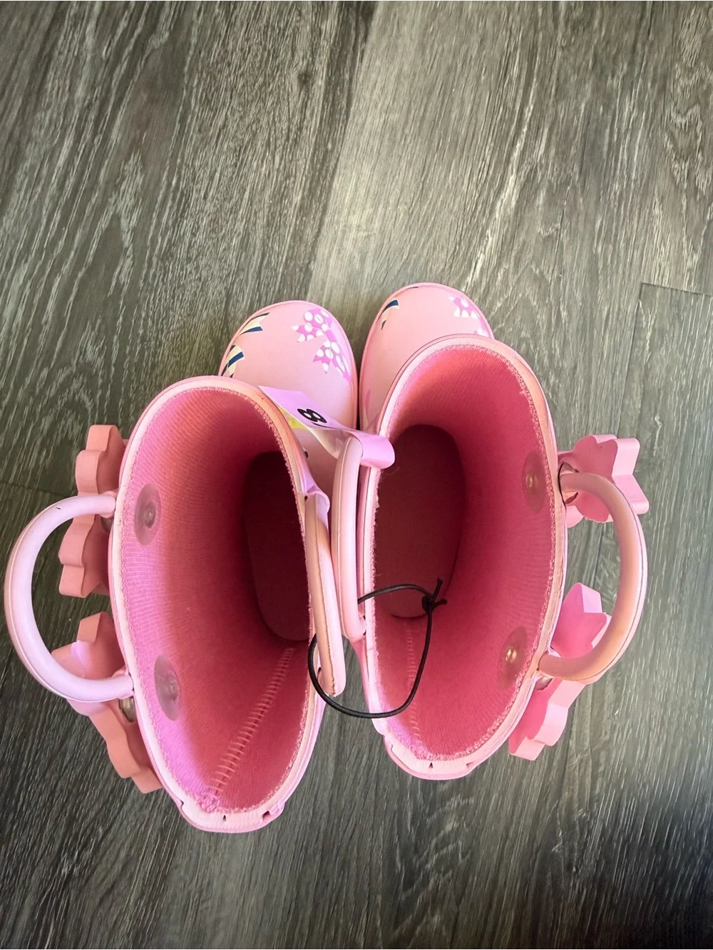 Kids Pink Butterfly Print Rain Boots with Easy Pull Handles